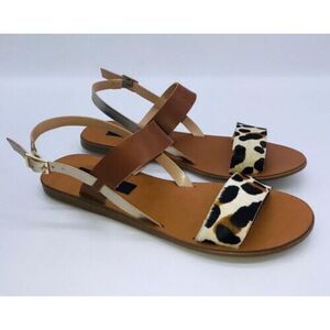 AQUA Womens Brown Leopard Mixed-Media Sam Toe Leather Slingback Sandal 9.5 M